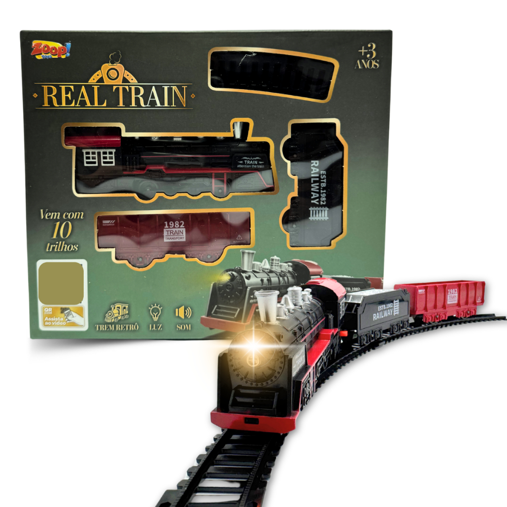 Ferrorama Trem Eletrico Luz E Som 13 Peças Trenzinho Vagões Brinquedo Ferrorama Trem Divertido com Luzes e Pista ZP01285