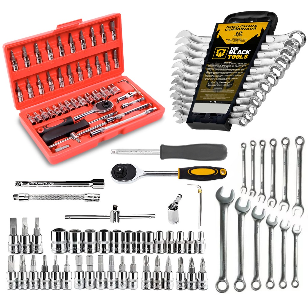 Kit Jogo De Ferramentas Completo Chave Combinadas C/ Soquetes Chaves De Aço Crv Cinza em Oferta na Shopee