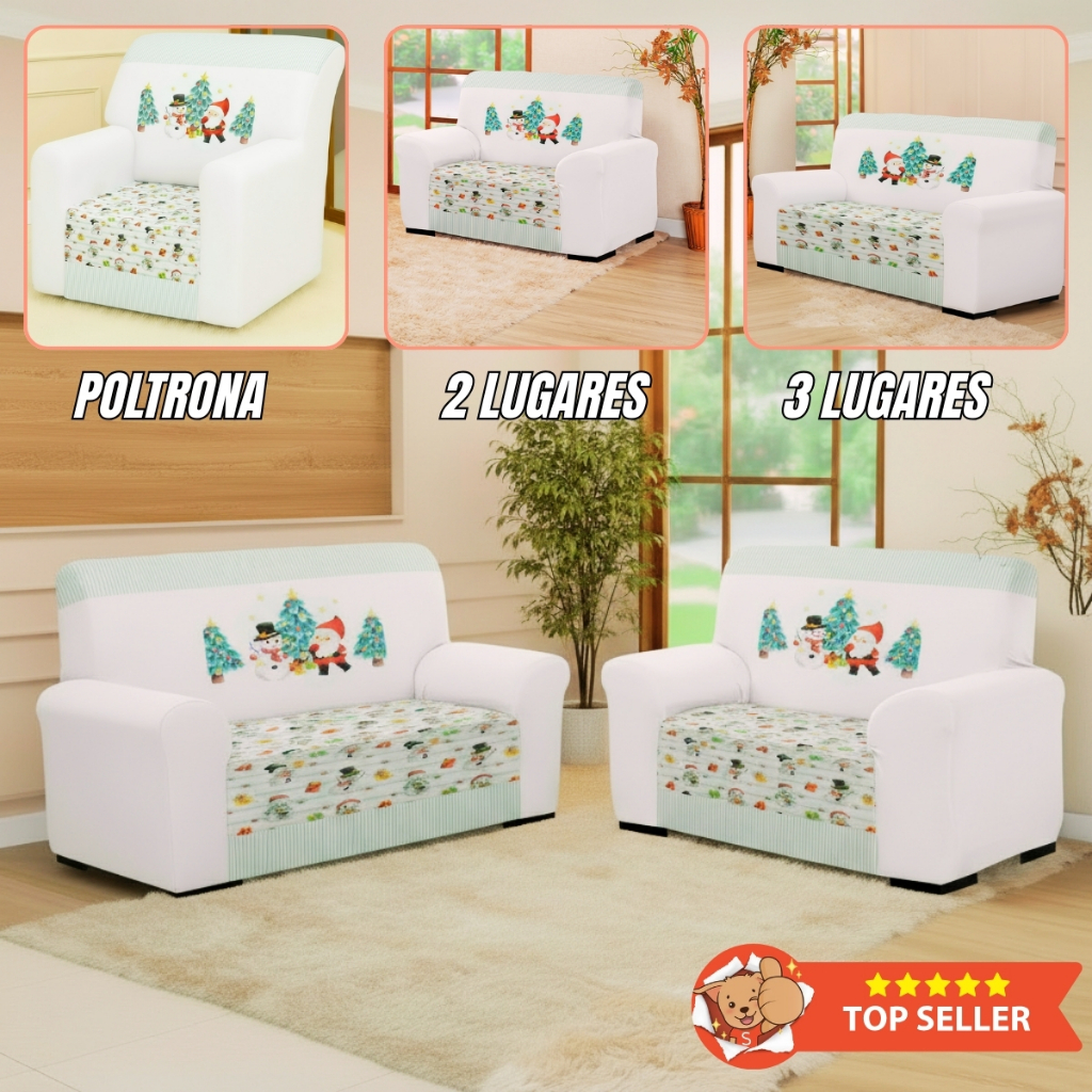 Capa de Sofá Para Poltrona | 2 Lugares | 3 Lugares | 2 e 3 Lugares Coladinha Natal Sala Decorada