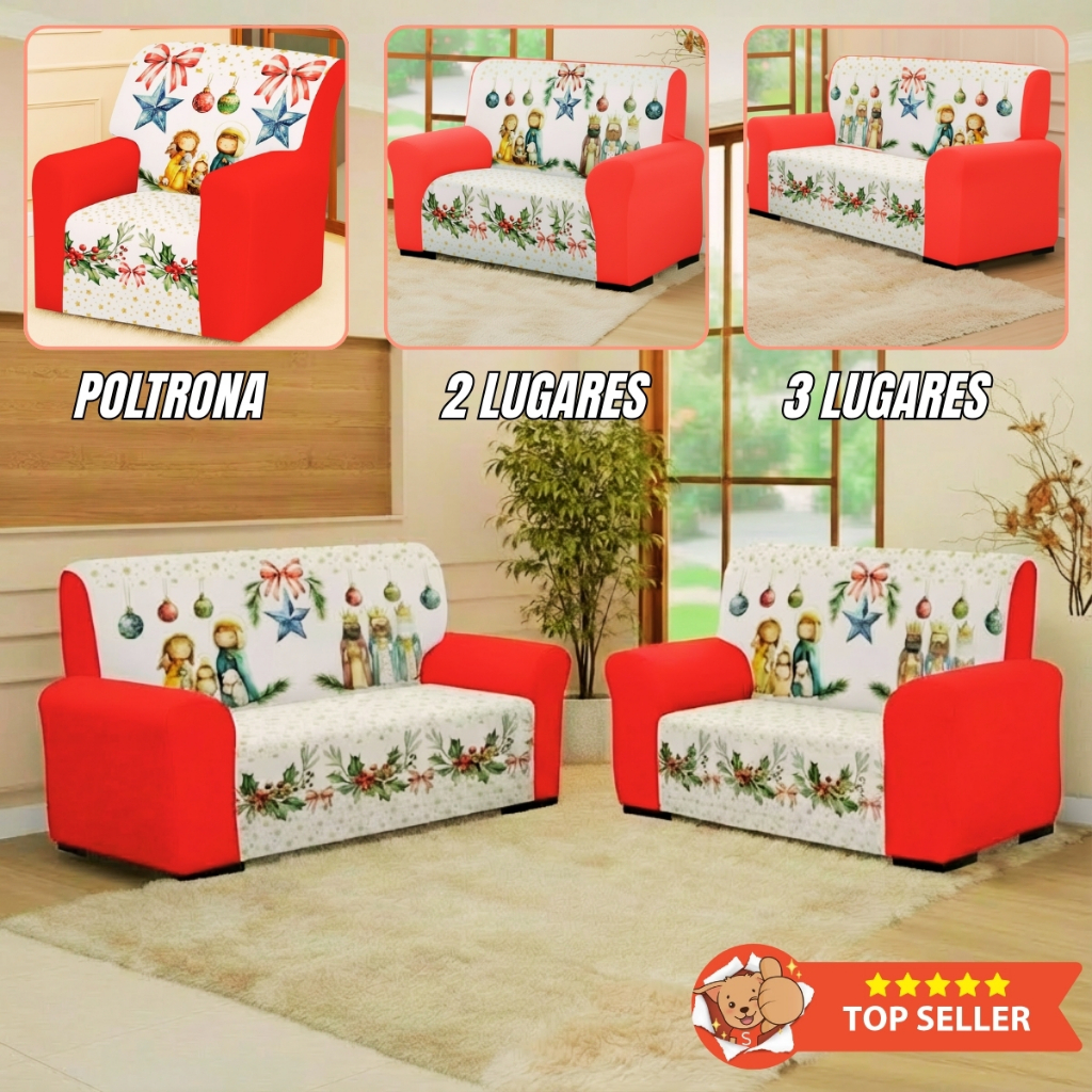 Capa de Sofá 2 Lugares ( Para Poltrona, 3 Lugares, 2 e 3 Lugares) Coladinha Ajuste Perfeito Natal