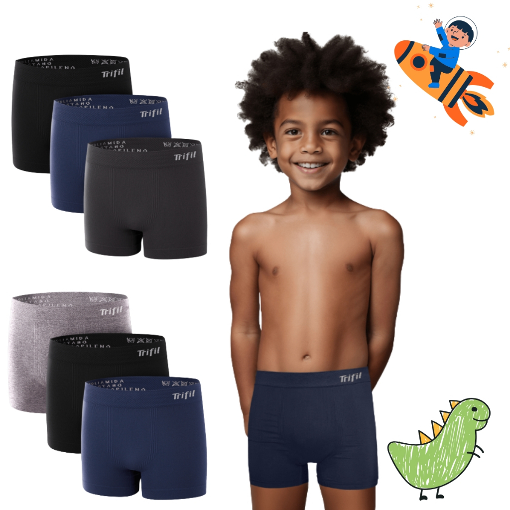 Kit 6 Cuecas Kids Boxer Trifil Infantil Premium Microfibra Confortável Menino Original