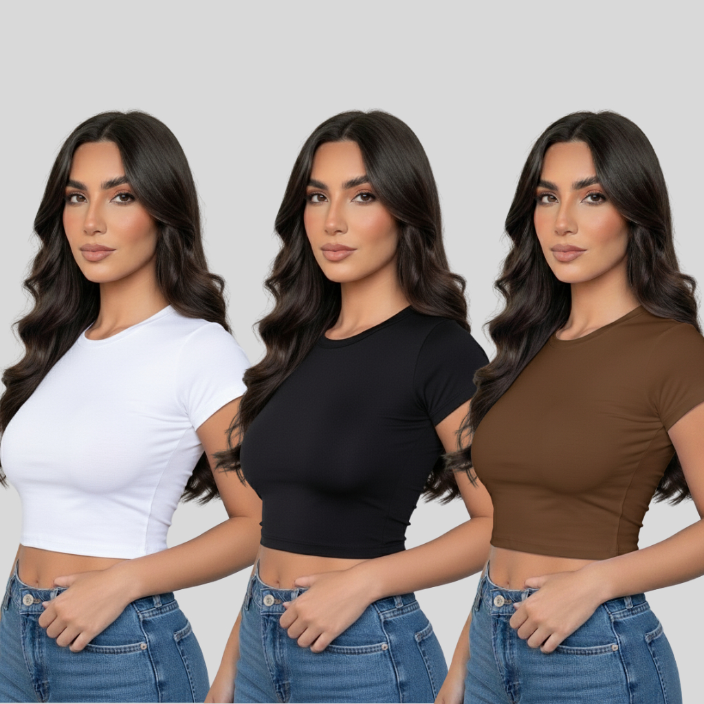 KIT 3 Baby Tee Feminina Blusa Slim Fit Manga Curta Estilosa Suplex Academia.