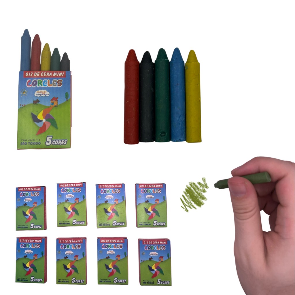 Kit 35 Caixas De Giz De Cera - Pequeno - 05 Cores Escola Criança Menino Menina Festa