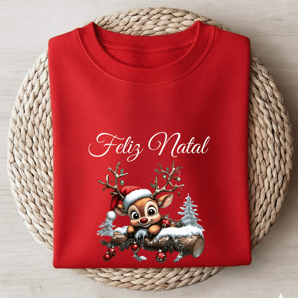 Camiseta Feliz Natal Hena na Neve T-shirt Unissex 100% Algodão Básica Estampada Plus Size