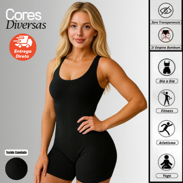 Macaquinho Fitness Curto Macacão Academia Feminino Básico Canelado Zero Transparente Yoga