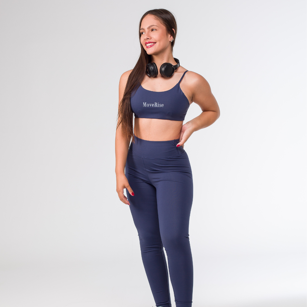 Conjunto Feminino Academia Top Cropped Forro Duplo Fitness Calça Legging Academia Zero Transparência Poliamida