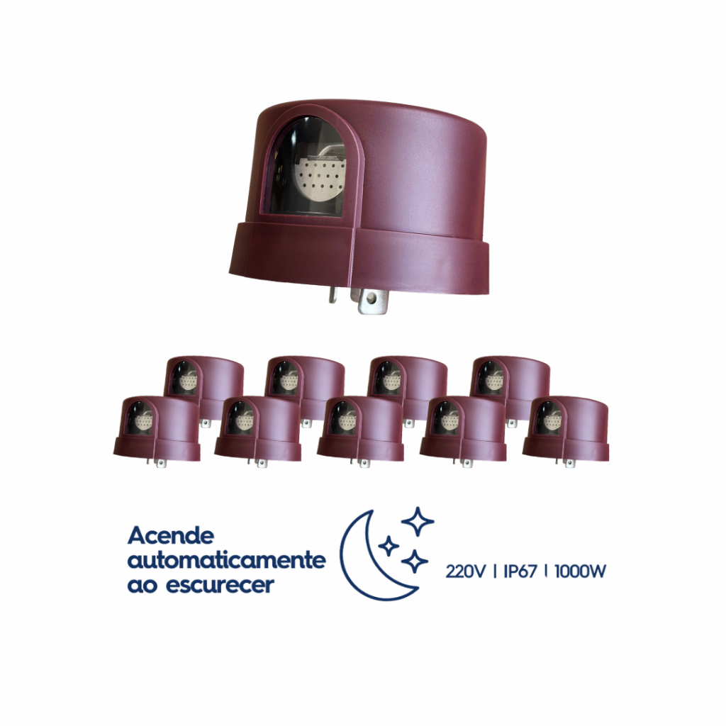 Kit 10 Rele Fotocélula Térmico 1000w/1800va 220v Automático Iluminação Pública Goodlux
