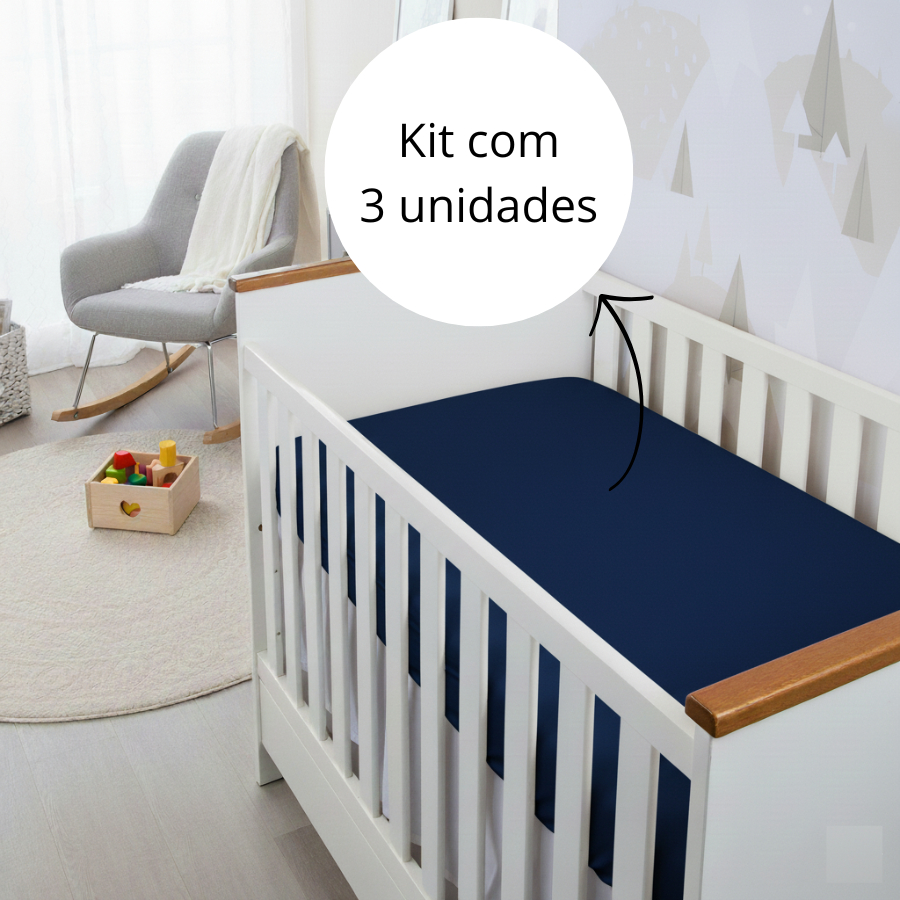 Kit 3 Lençol Berço de Bebê AMERICANO 130x70cm Percal 400 fios Super Macio Com Elástico