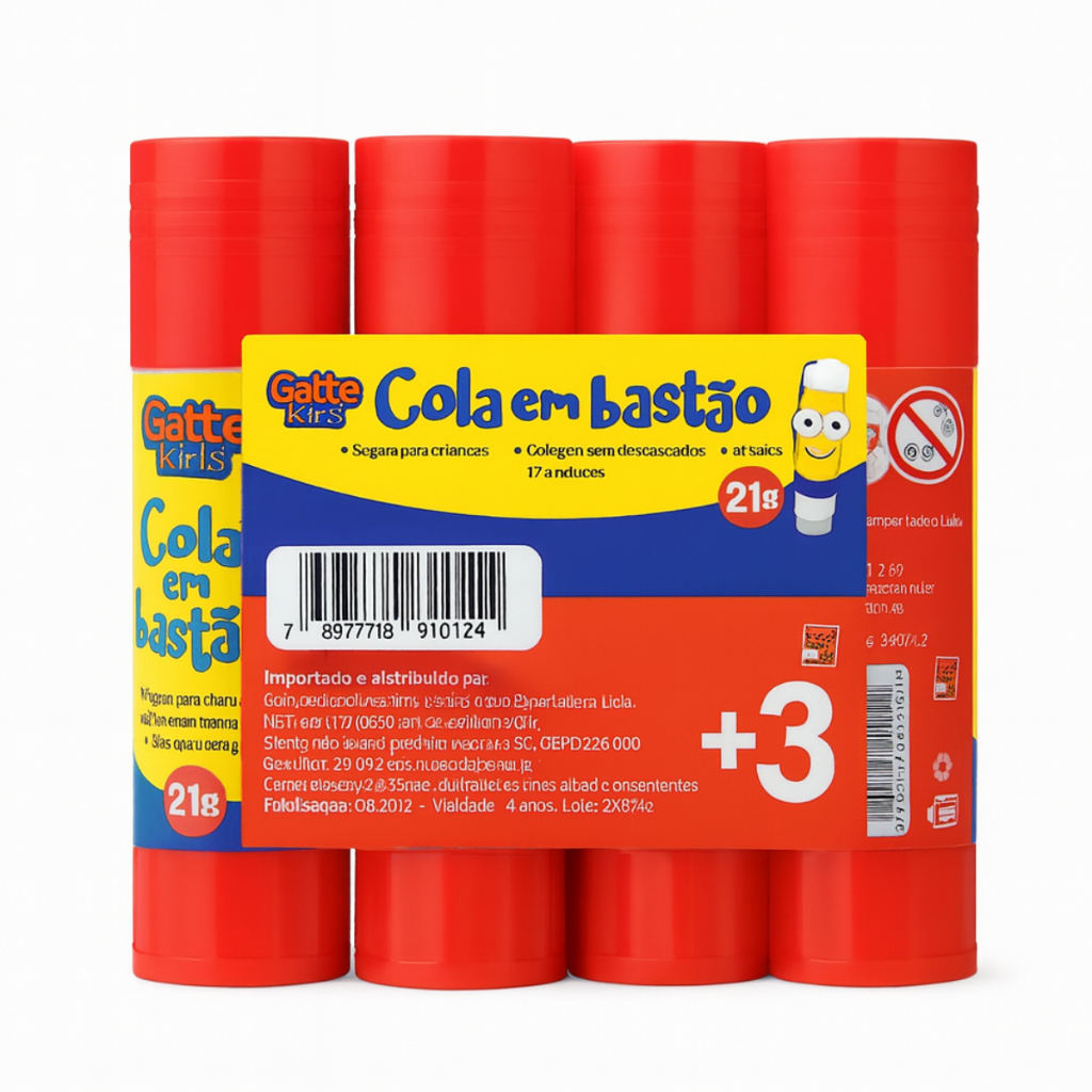 Cola em Bastão P.V.A Gatte Kids 21g, 40g — Pacote 6 Unidades e 12 Unidades, Atóxica em Oferta na Shopee