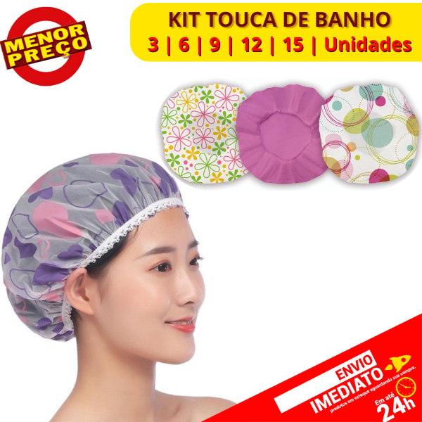 Kit Touca de Banho c/ Elástico Prova d'Água Reutilizável Estampas Sortidas - Pronta entrega Kit Touca de Banho c/ Elástico Prova d'Água Reutilizável Estampas Sortidas - Pronta entrega