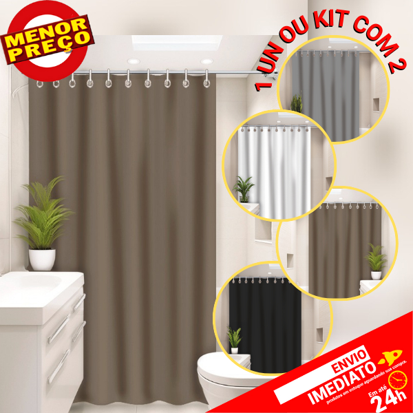 Cortina Para Box de Banheiro Vinil Com Ganchos Impermeável Antimofo Unidade ou Kit com 2