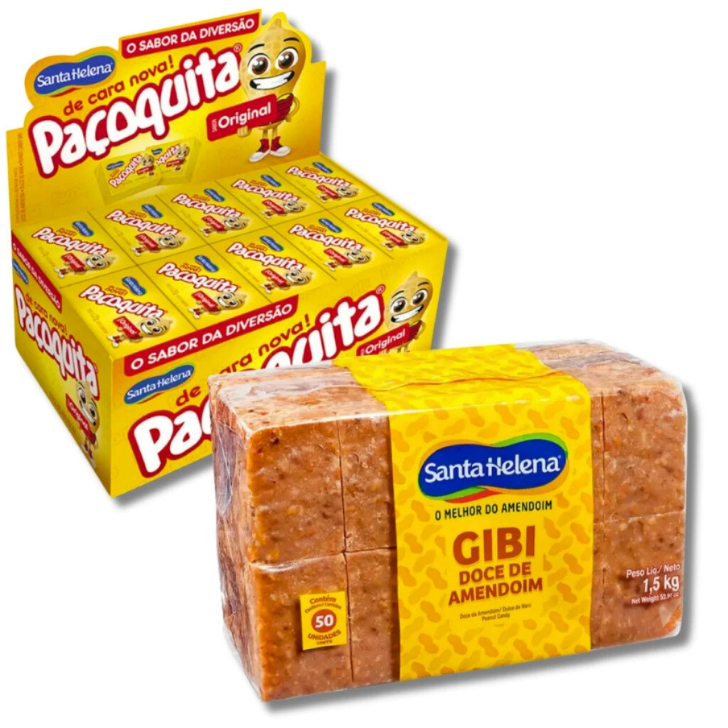 Kit Gibi e  Paçoca Quadrada 50 Un de Cada (Total 100 Unidades) Santa Helena em Oferta na Shopee