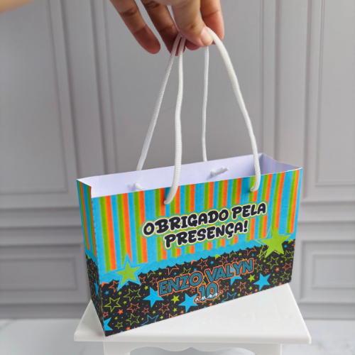 Pegue e Monte Sacolinha Personalizada Neon menino | Sacolinha personalizada para lembrancinha | Lembrancinha