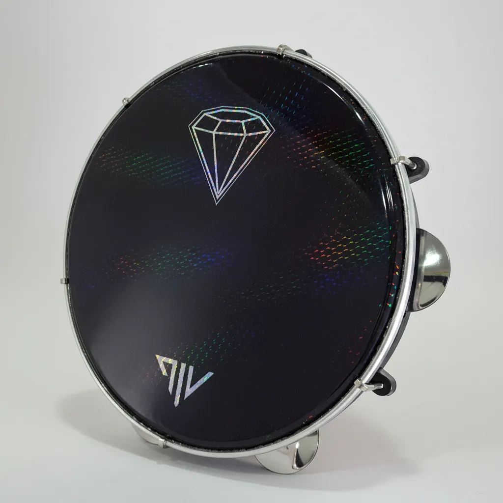 Pandeiro Vip 10 Pele Polegadas Holografica Diamante Abs Platinela Inox