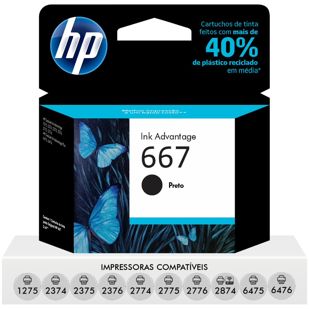 Cartucho De Tinta Hp 667 3YM79AL Preto Original Para Impressoras 1275 2376 2775 2874 6475