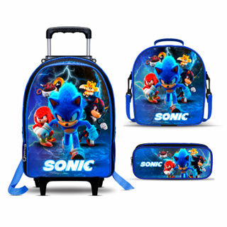 Mochila Escolar Sonic com Lancheira TÉRMICA e Estojo BOX - Rodinha - Menino - Reforçada em Oferta na Shopee