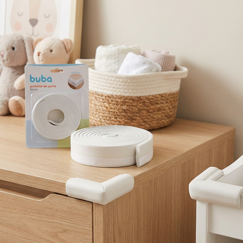 Protetor de Quina Flexível Buba 2m Rolo para Cantos Segurança Infantil Móveis Casa Escritório