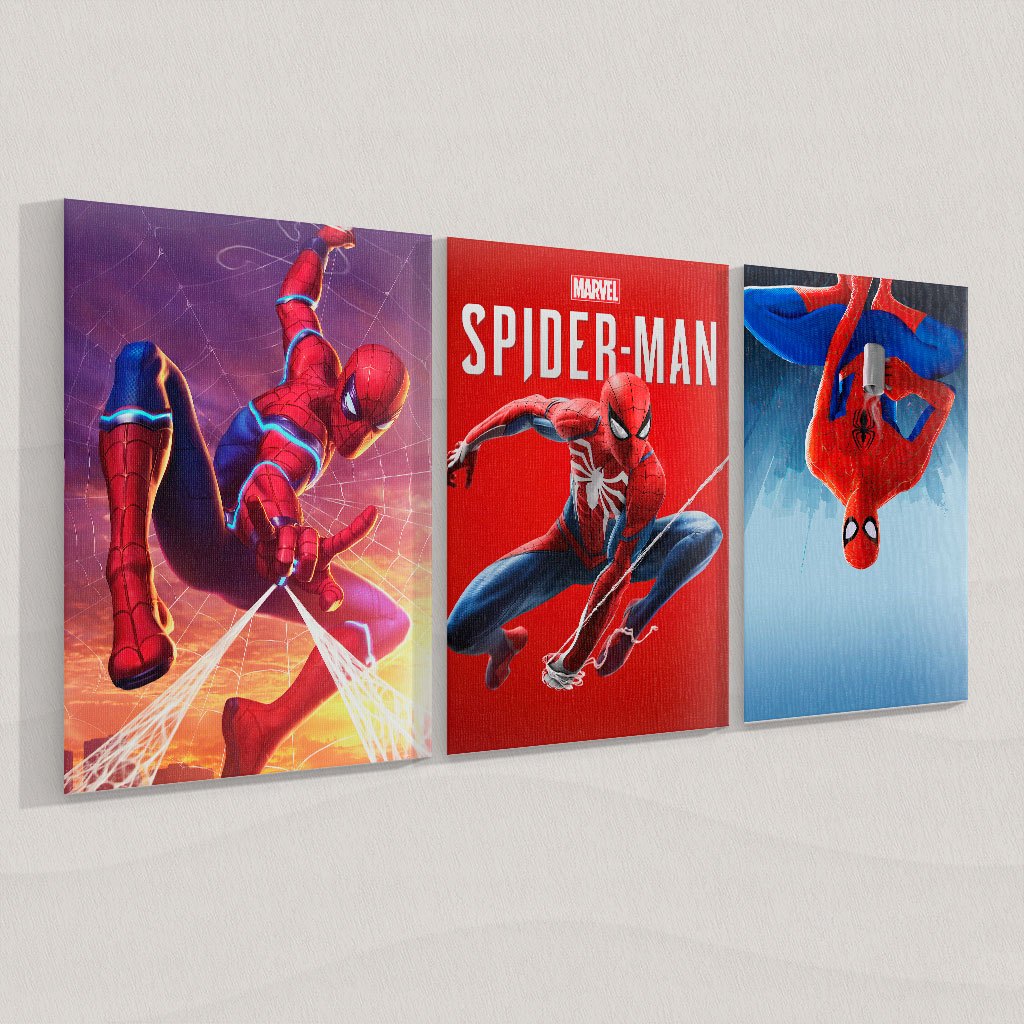 Kit 3 Quadros Decorativos Homem Aranha – Marvel SpiderMan  | Placas MDF para Quarto Sala Escritório
