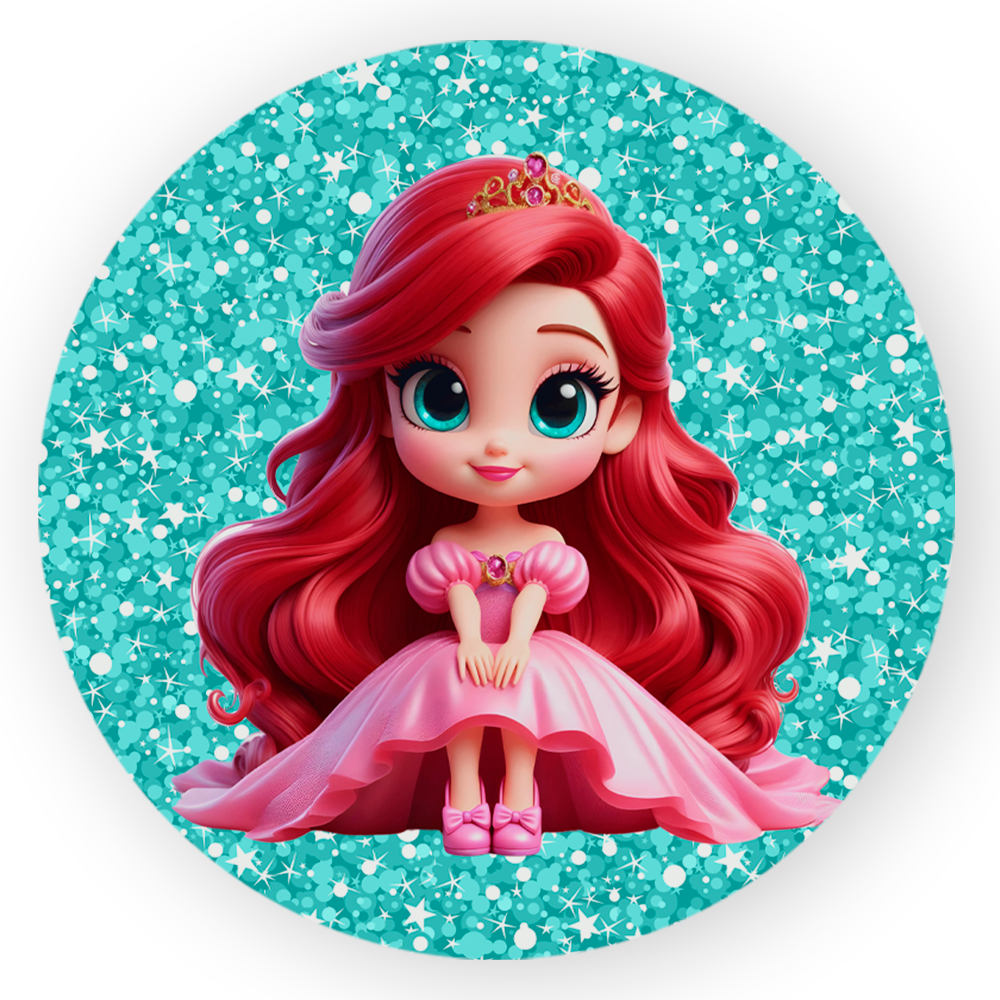 Capa Painel Festa 1,50x1,50 Redondo Sublimado Tema Arile Princesa Filme Conto De Fadas Feminino Decoração Festa Infantil
