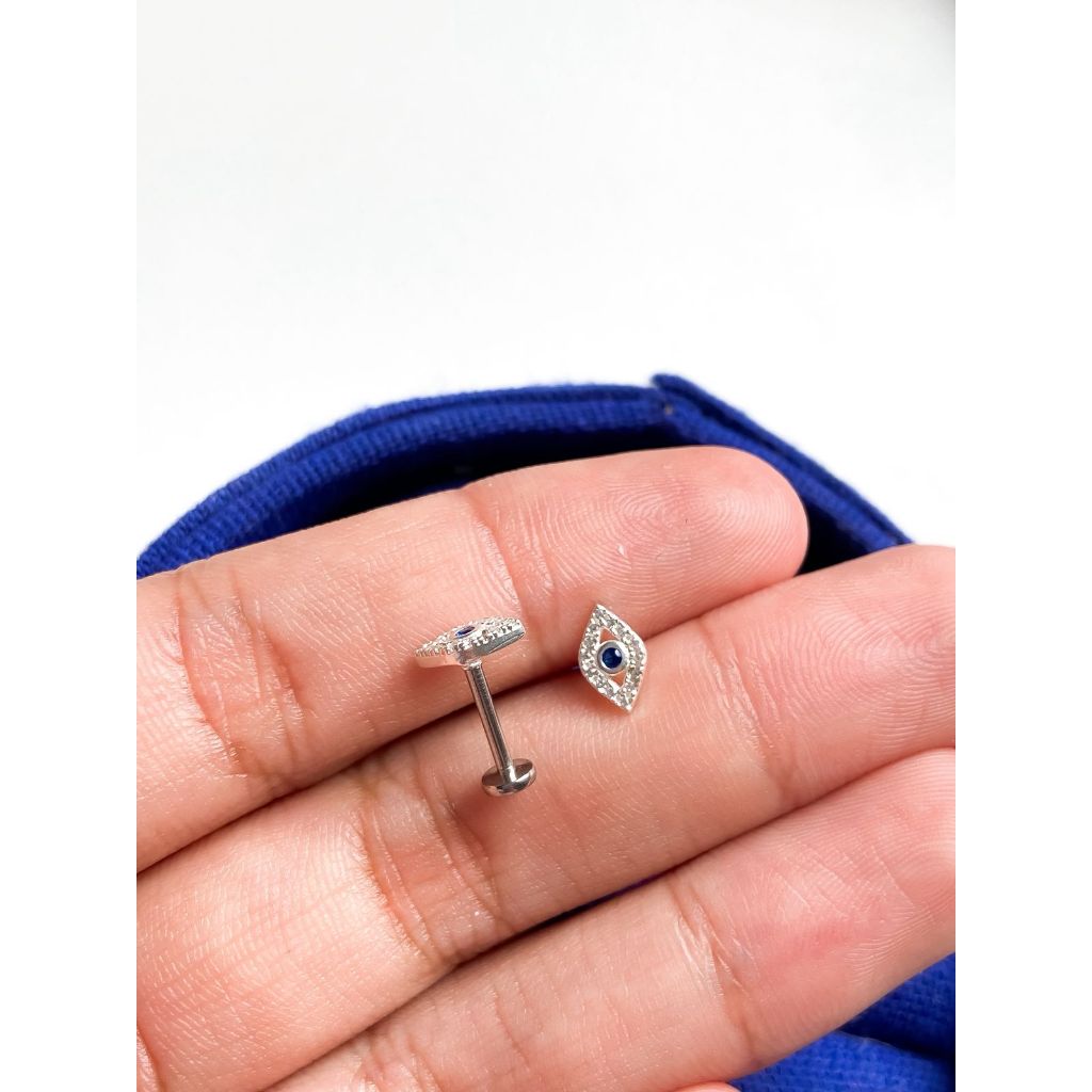 Piercing Prata 925 Olho Grego Cravejado Hélix Flat Conch Tragus