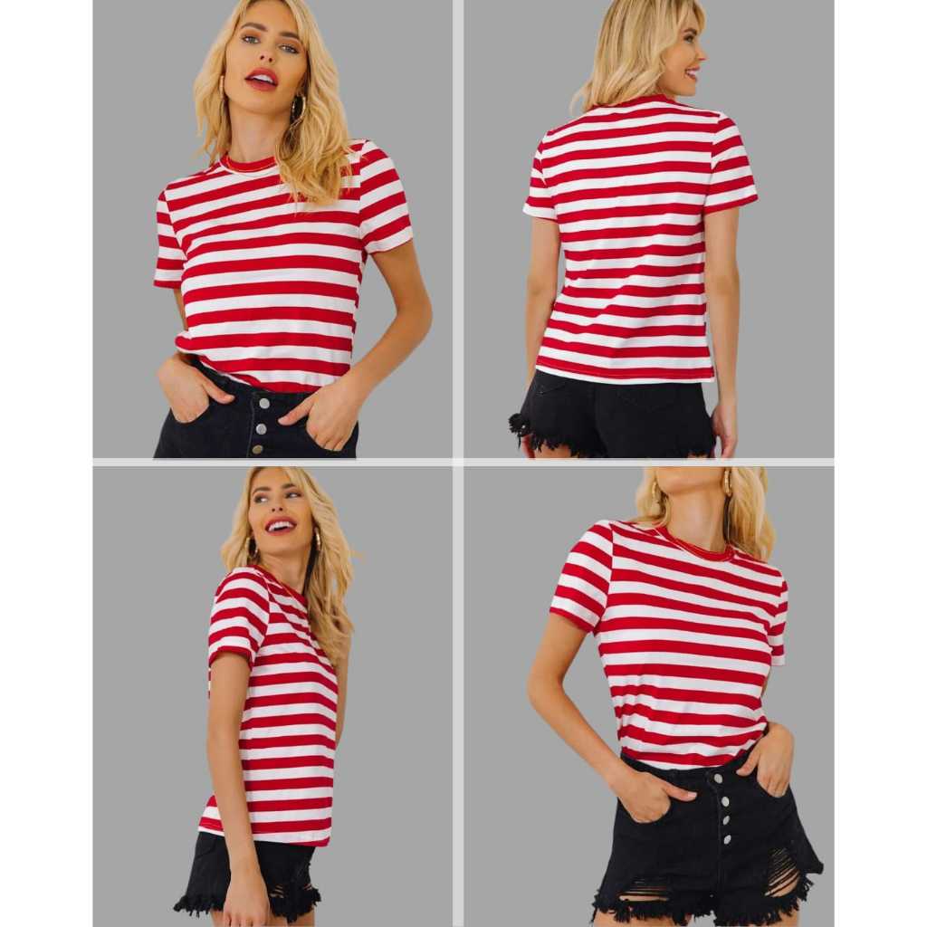 CAMISETA BLUSA LISTRADA FEMENINO TECIDO VISCOLAYCRA TAMANHO P/M/G/GG em Oferta na Shopee