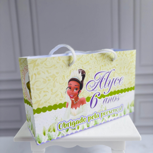 Kit (pegue e monte) sacolinha personalizada princesa tiana | sacolinha personalizada para lembrancinha | lembrancinha