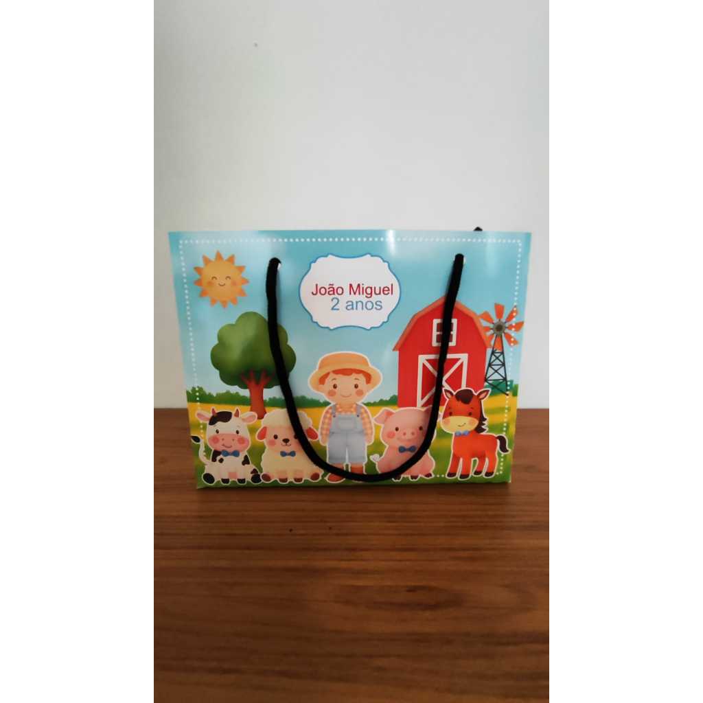 Pegue e Monte -sacolinha surpresa personalizada tema fazendinha,aniversário,menino,azul,sacolinha de papel,lembrancinha