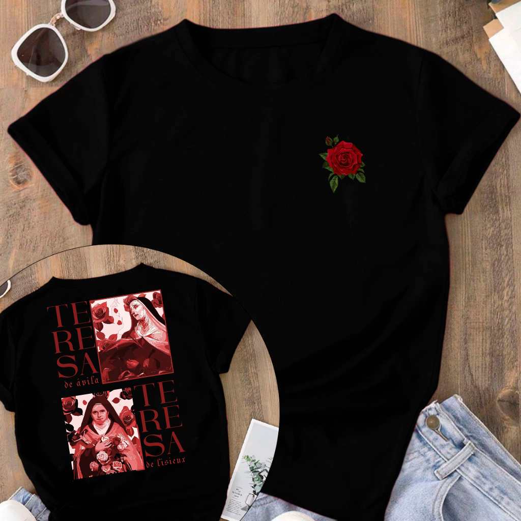 Camiseta Tradicional Santa Teresinha Flores Religiosa 100% Algodão Unissex em Oferta na Shopee
