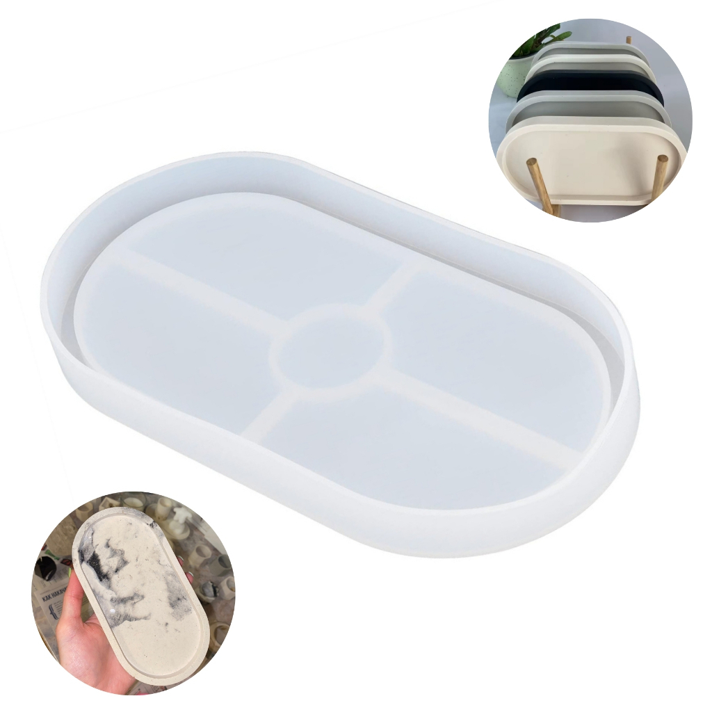 Molde de Silicone Bandeja Oval com Divisórias 18x9cm Para Resina, Gesso, Cimento e Velas em Oferta na Shopee