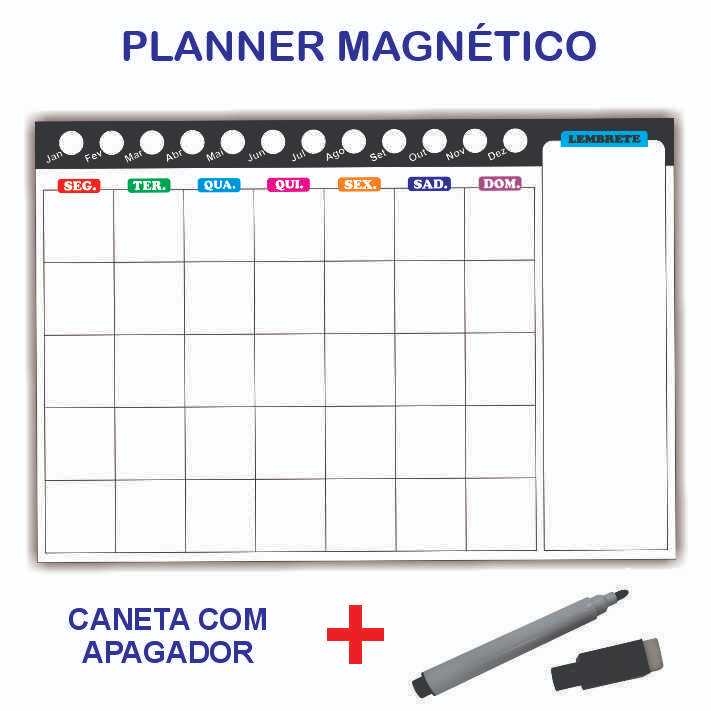 Imã de Geladeira Planner Mensal com Caneta Escreve e Apaga Magnético em Oferta na Shopee