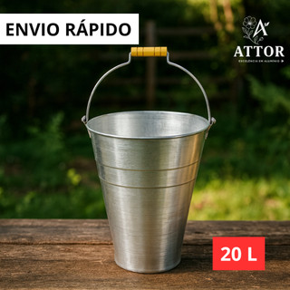 BALDE 20 L ALUMÍNIO POLIDO RESISTENTE ALÇA DE MADEIRA PARA LEITE LIMPEZA REFORÇADO ALUMÍNIO GROSSO PROFISSIONAL
