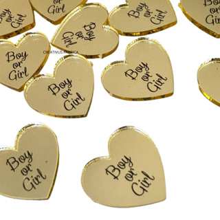 Kit com 50 tags BOY OR GIRL Coração Acrilico espelhado 2cm chá revelação em Oferta na Shopee
