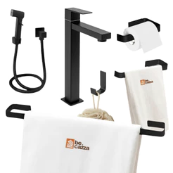 Kit Acessórios Banheiro Preto Fosco + Ducha + Torneira Bica Alta