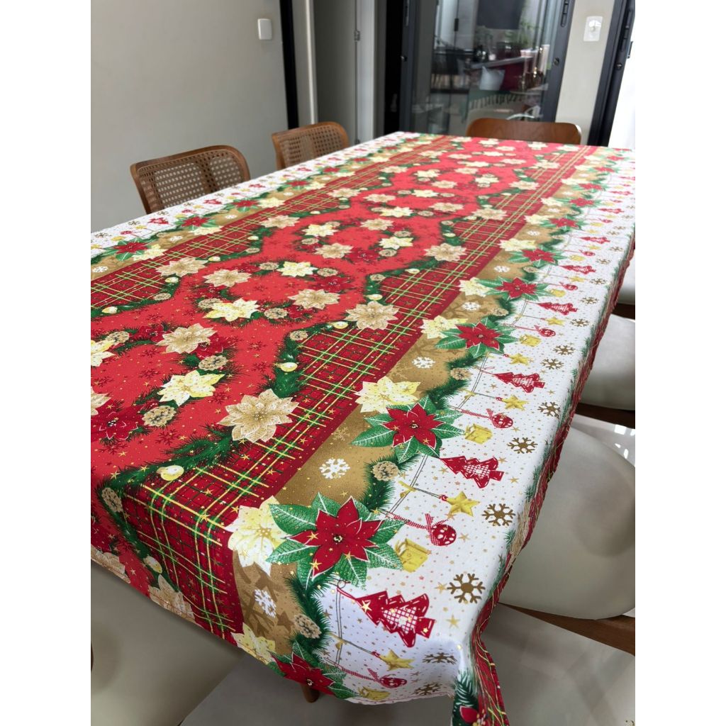 Toalha De Mesa Oxford de Natal Para 8 Lugares  2,50 x 1,40 Estrelas Brilhantes