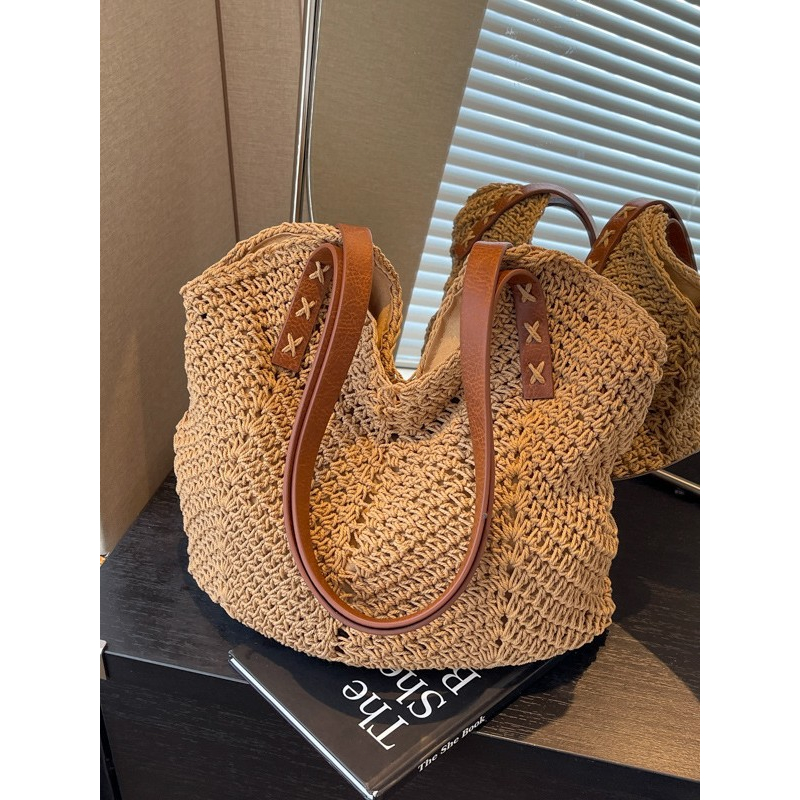 Bolsa de Verão Feminina Grande de Palha - Com Alça de Ombro, Ideal para Praia em Oferta na Shopee