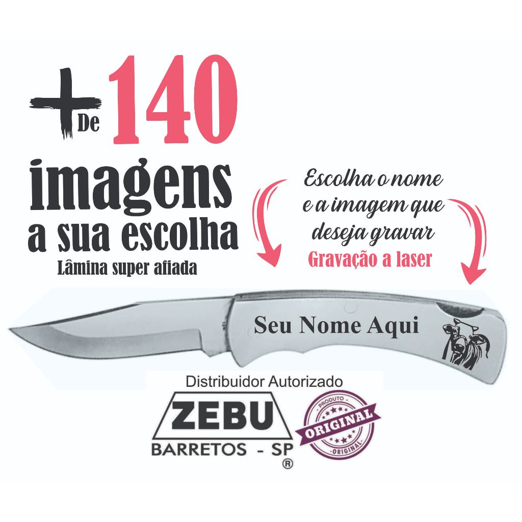 Canivete DE bolso Aço Inox  ZEBU Barretos Personalizado a Laser