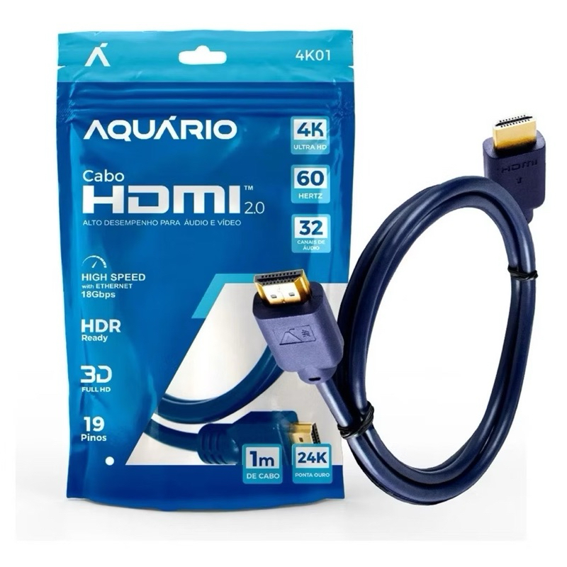 Cabo HDMI Aquário 4K01 1 Metro – Imagem Ultra HD, Som Perfeito!