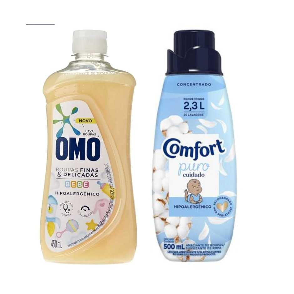 Kit OMO roupas finas e delicadas bebê 450 ml + Comfort concen. puro cuidado hipoalergênico 500ml