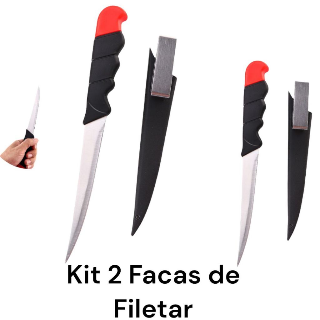 Faca Fileteira File Sashimi Sushi Xingu Flutuante Afiada C/ Bainha Cor Preto Inox Churrasco Ponta Fina