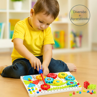 Brinquedo Educativo Kit Quebra Cabeça Engrenagens Infantil 98 Peças Ferramenta Engenheiro Construtor
