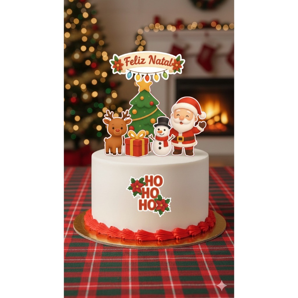 Topo de Bolo Feliz Natal 1 Topo de bolo natalino, topper natalino, papai noel bolo, árvore de