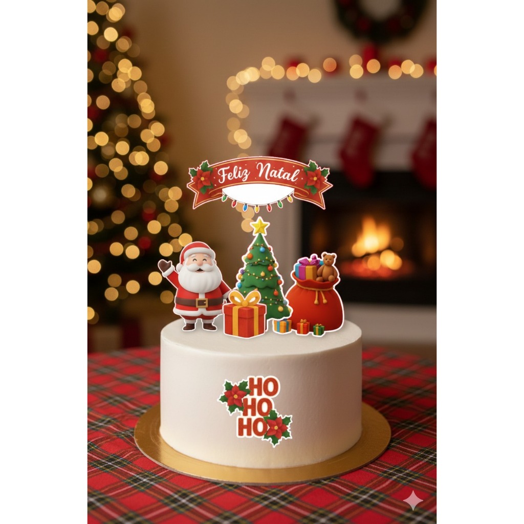 Topo de Bolo Feliz Natal 2 Topo de bolo natalino, topper natalino, papai noel bolo, árvore de nata