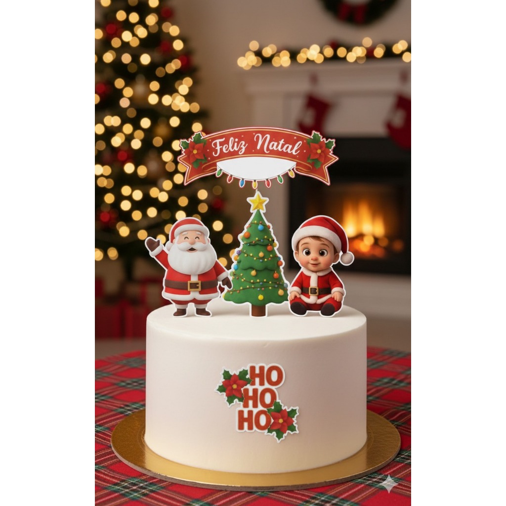 Topo de bolo Feliz Natal Menino Beb