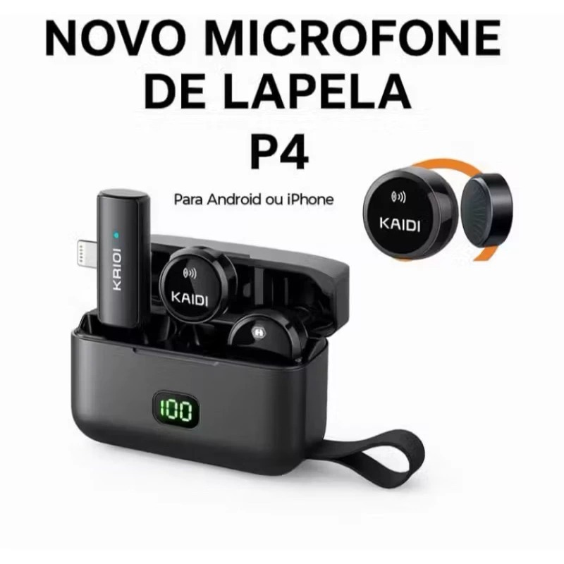 Microfone Lapela Magnético Alta Qualidade Kaidi Redução Ruído para Iphone Lightning Tiktok P4-A
