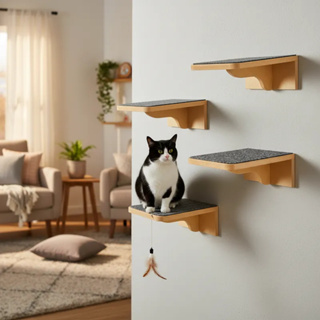 Prateleiras Para Gatos Tam. M 4 pçs c/ Carpete MDF 15mm REFORÇADO Gatificação Playground Para Gato em Oferta na Shopee