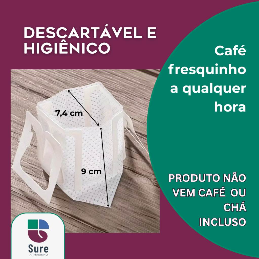 Kit 50 Filtros de Papel Individual Café Coado Descartável Coador Puro Prático Econômico Escritório