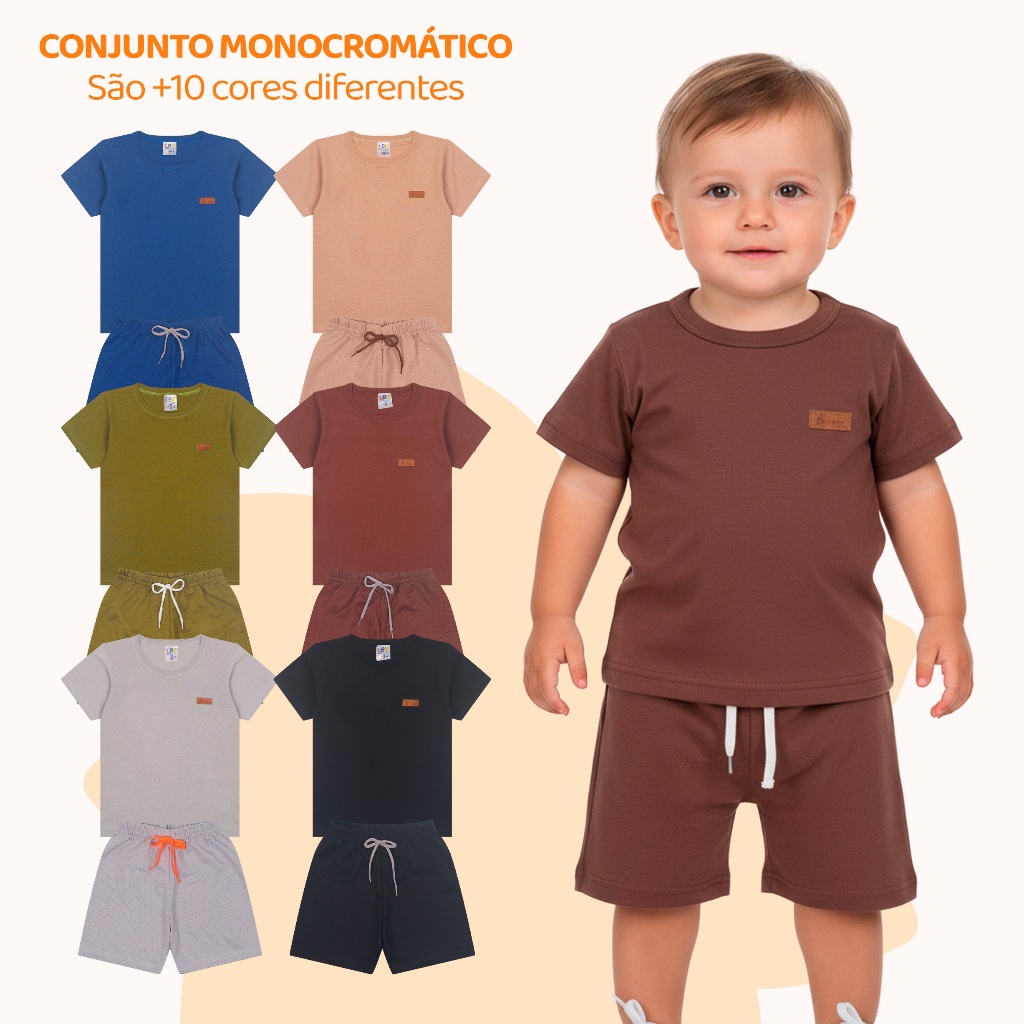 Kit 10 peças de Bebe Menino Estilo Casual Minimalista Monocromático Verão Infantil Menino Casual ou Kit 6 peças