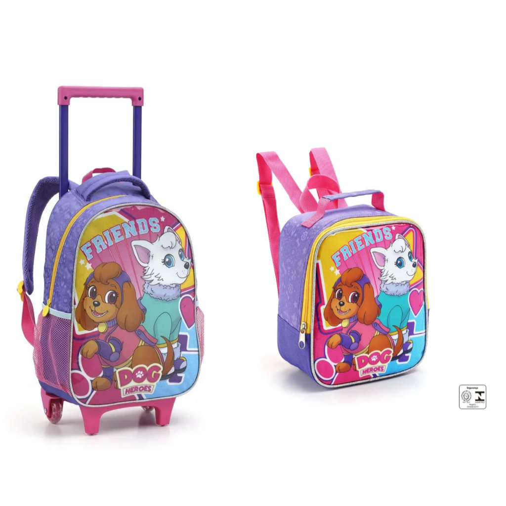 Kit Escolar Mochila e Lancheira Dog Heroes Rosa - Seanite