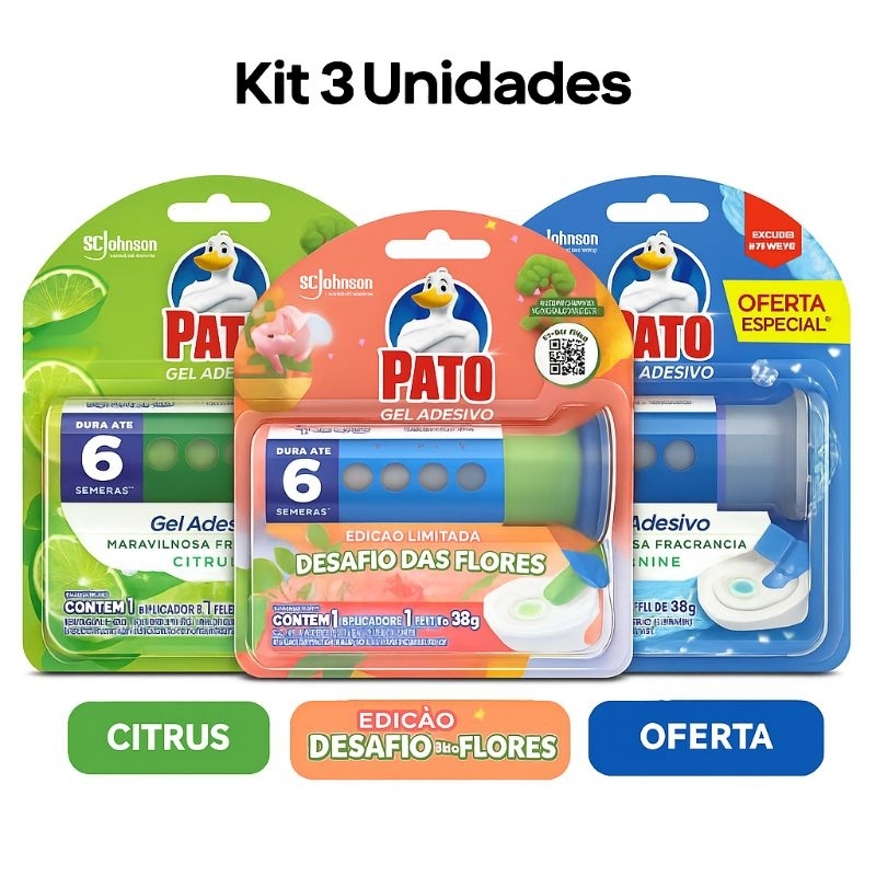 Pato Gel Adesivo Original  monte seu kit– Citrus + Flores + Marine – Dura 6 Semanas – Remove Odor e Perfuma o Banheiro em Oferta na Shopee