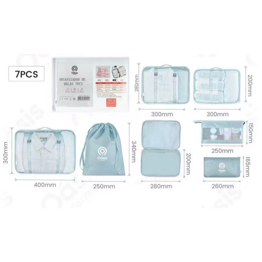 Kit 7 Pecas Bolsa Organizadoras Para Mala Roupas Bagagem Viagem cor aleatória